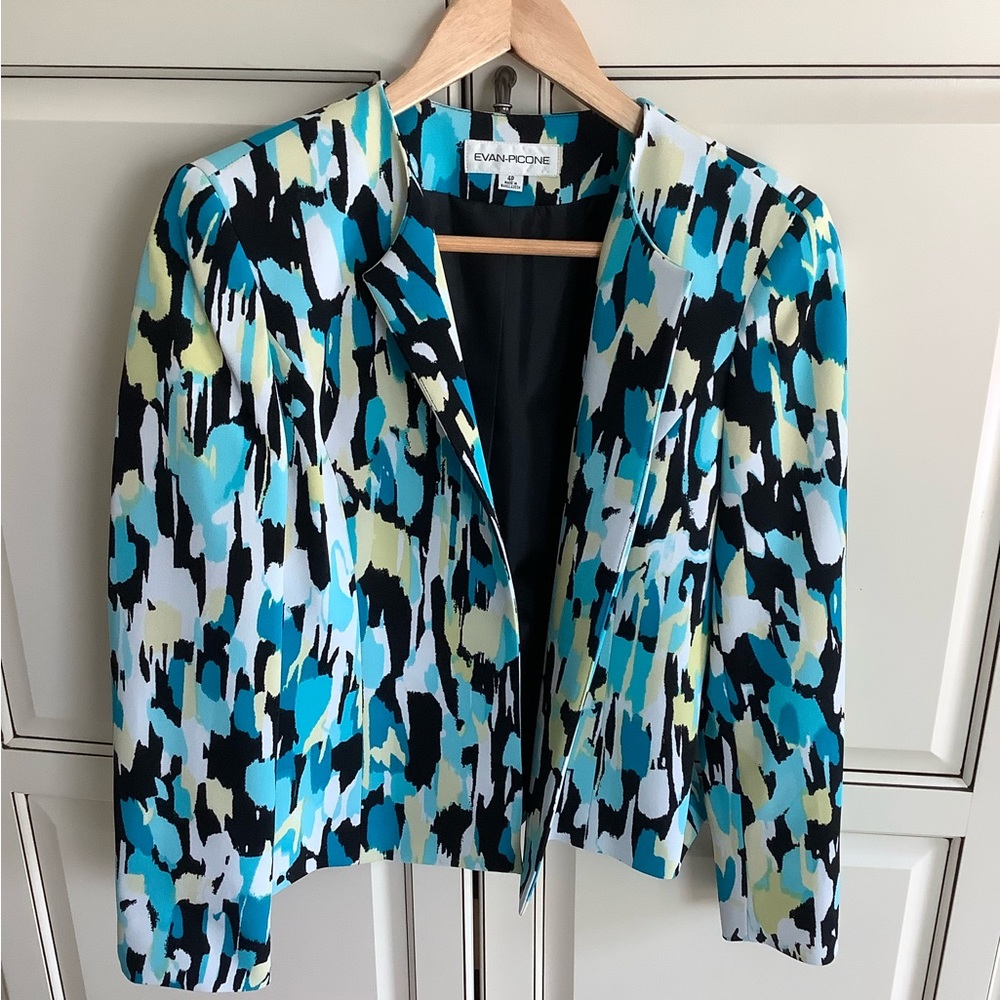 Evan Picone open front teal blazer 4Petite
